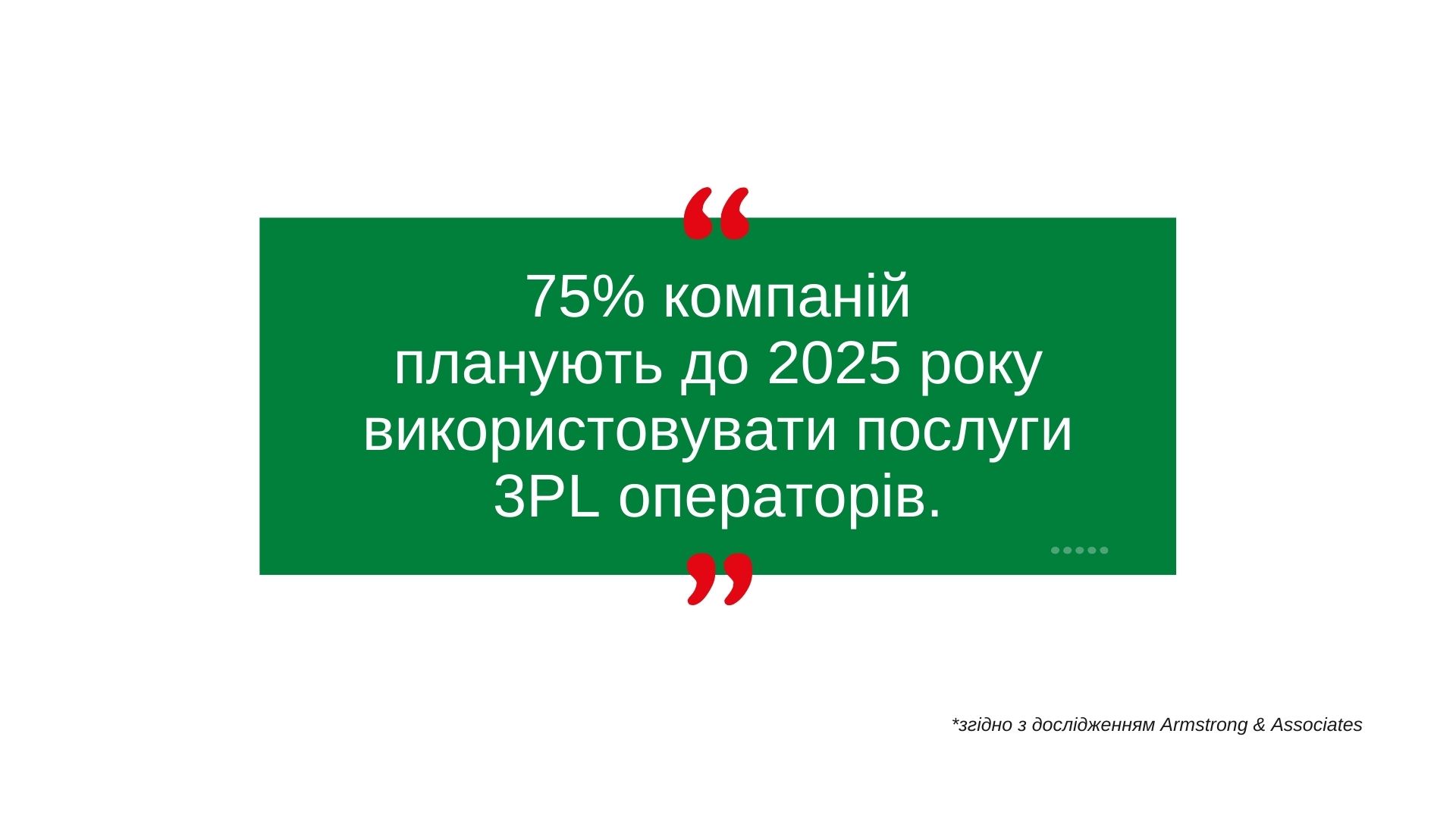 75% компанійпланують використовувати 3PL постачальників до 2025 року.